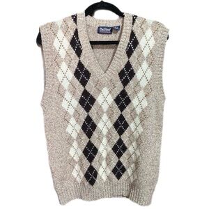 Vintage 90s Wool Sweater Vest Golf Argyle Tan/Brown Preppy Eclectic Grandpa L